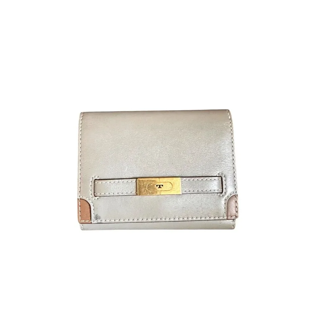 TORY BURCH Lee Radziwell T Leather Wallet Gray